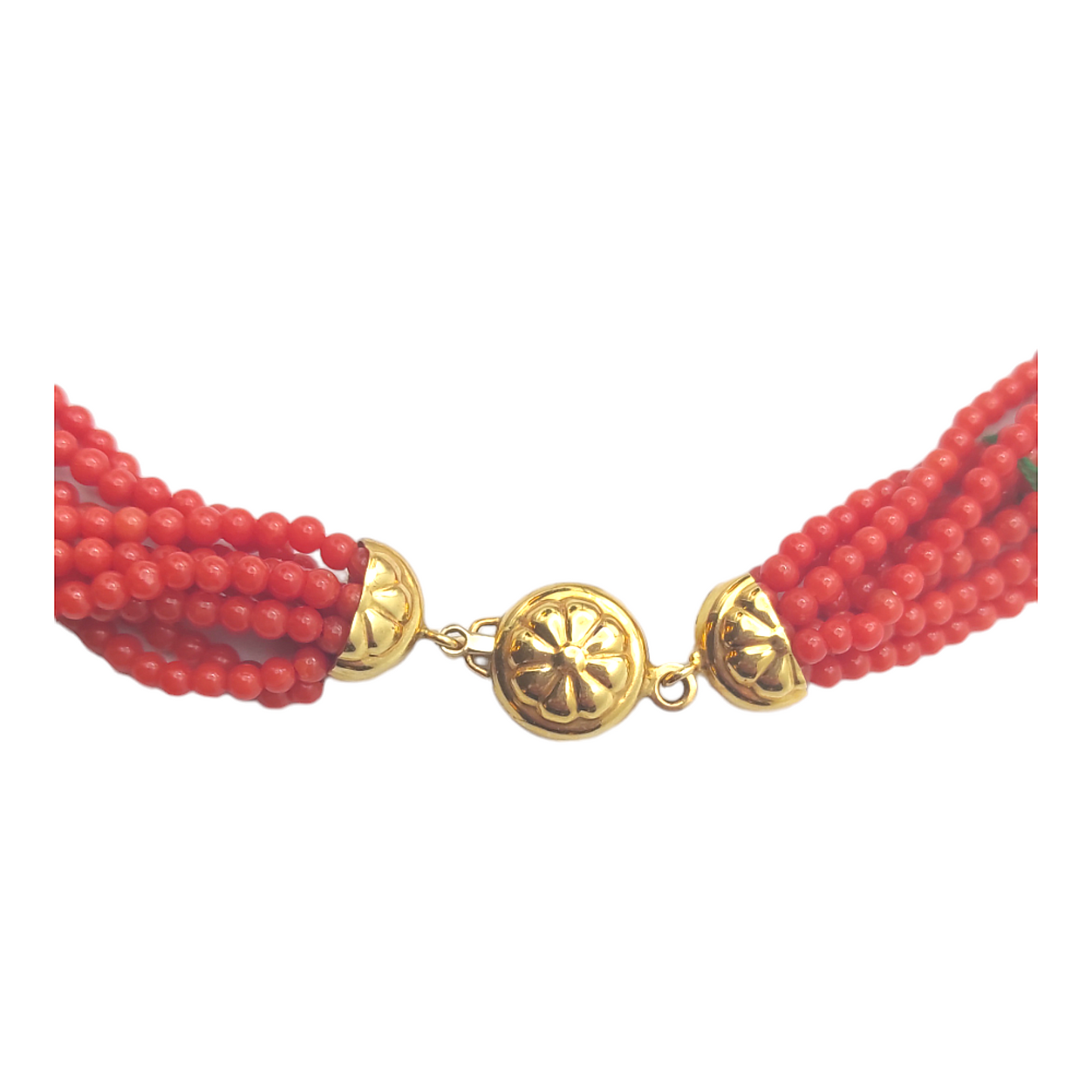 Collana Torchon In Corallo Rosso E Oro - COR003