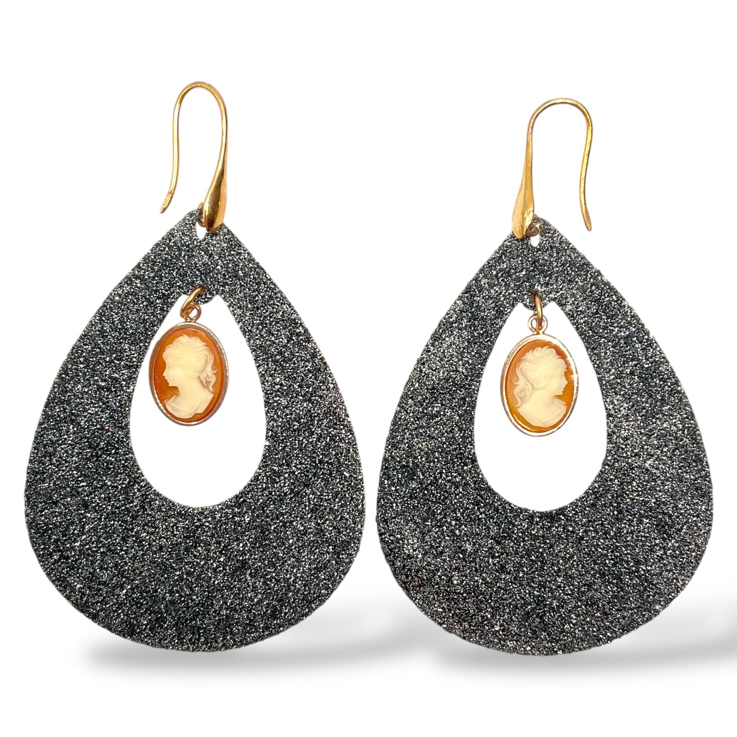 Orecchini Pendenti a Goccia Glitter e Cammeo - OR.AG12