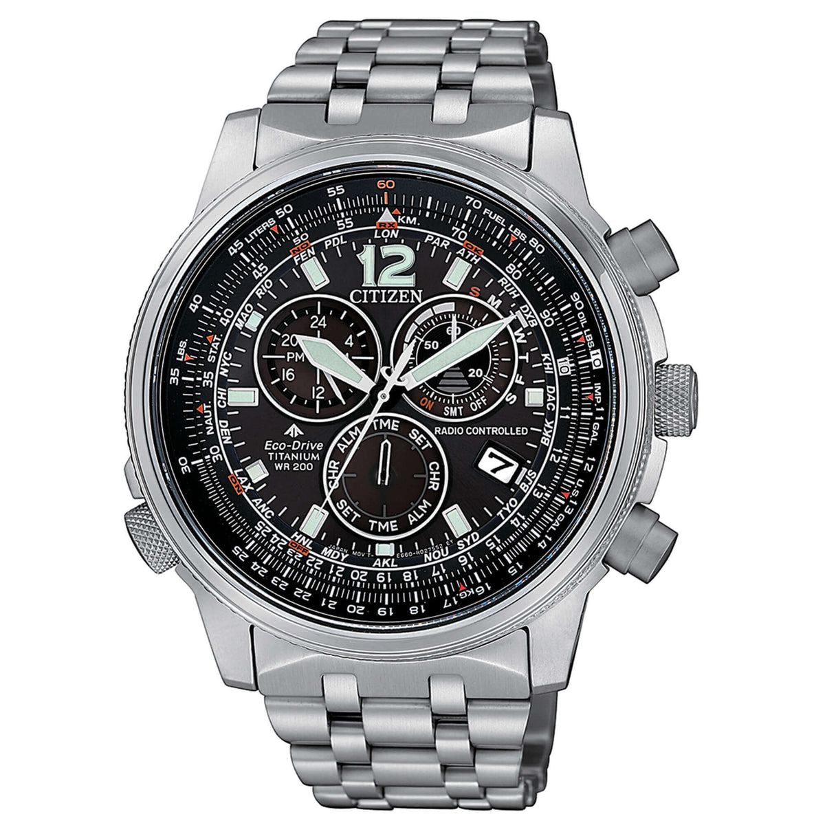 OROLOGIO CITIZEN CRONO PILOT RADIOCONTROLLATO SUPER TITANIO -CB5850-80E