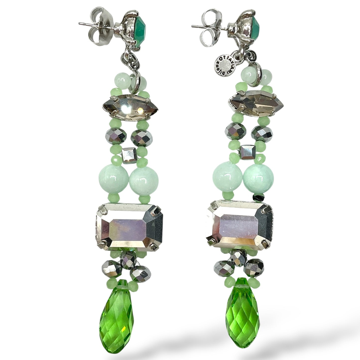 Orecchini Pendenti Donna Cristalli Verdi e Grigi Ottaviani Bijoux - 49428