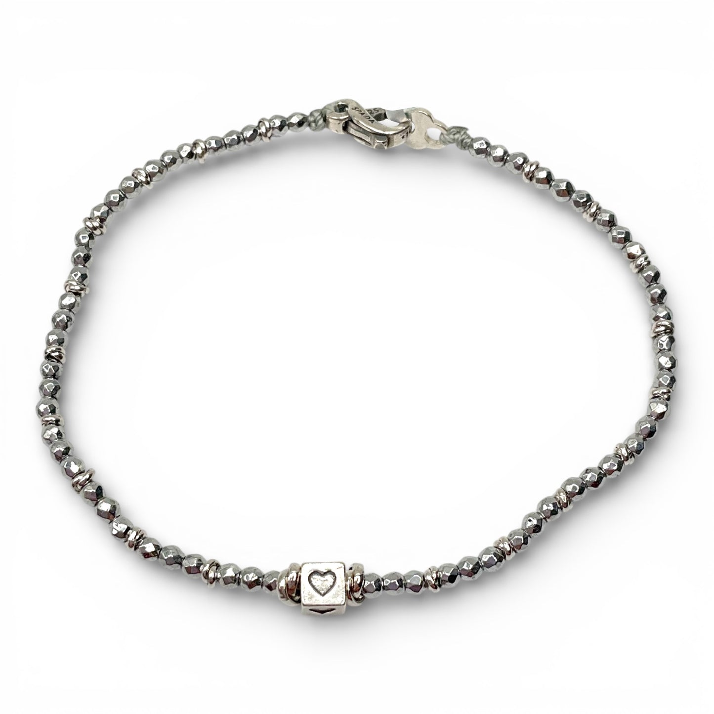 Bracciale Spadarella Cubo Cuore, Anellini ed Ematite Chiara - SPBR762