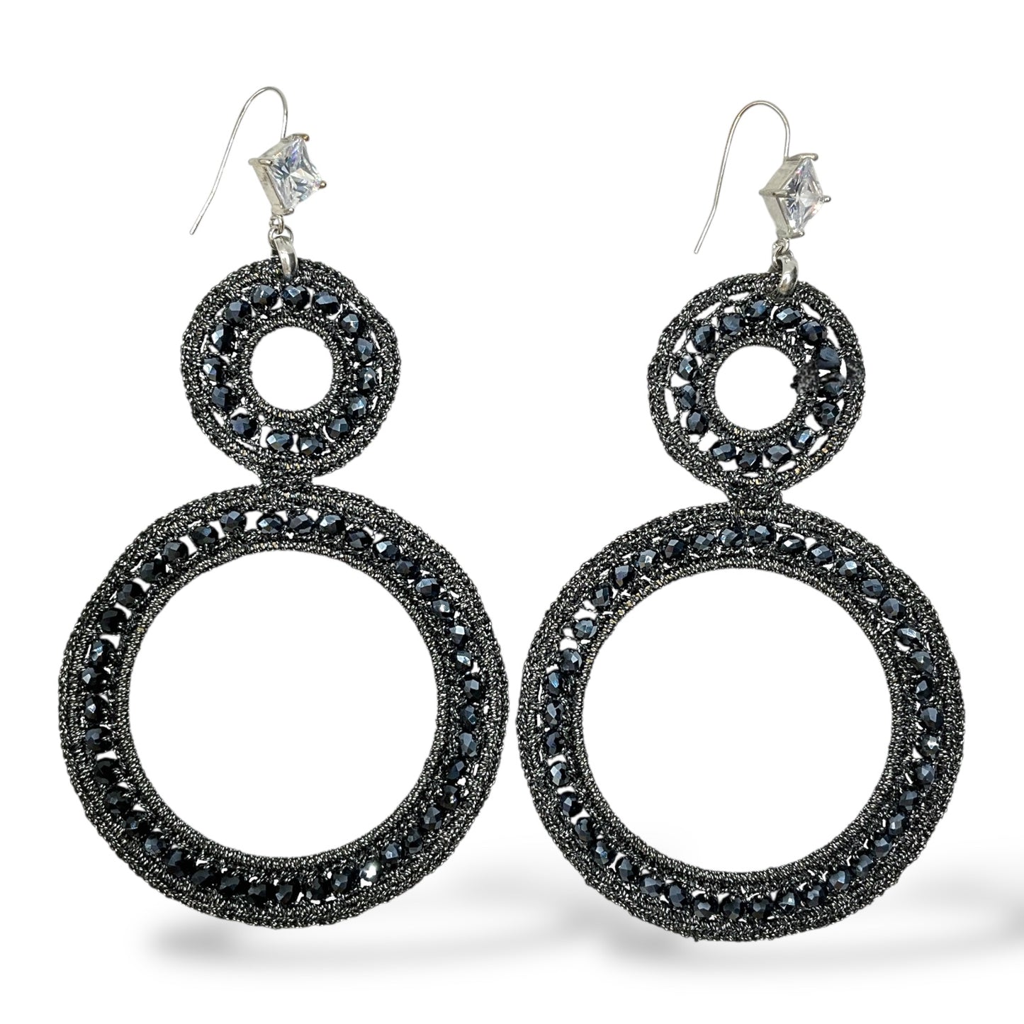 Orecchini Pendenti Donna Doppio Cerchio Perline Nere Ottaviani Bijoux - 49183