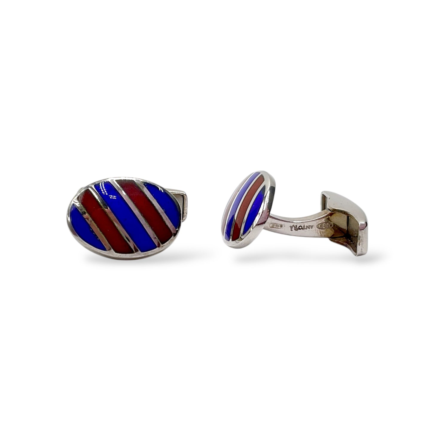 Gemelli Ovali Argento e Smalto Blu e Rosso Antorà - 317