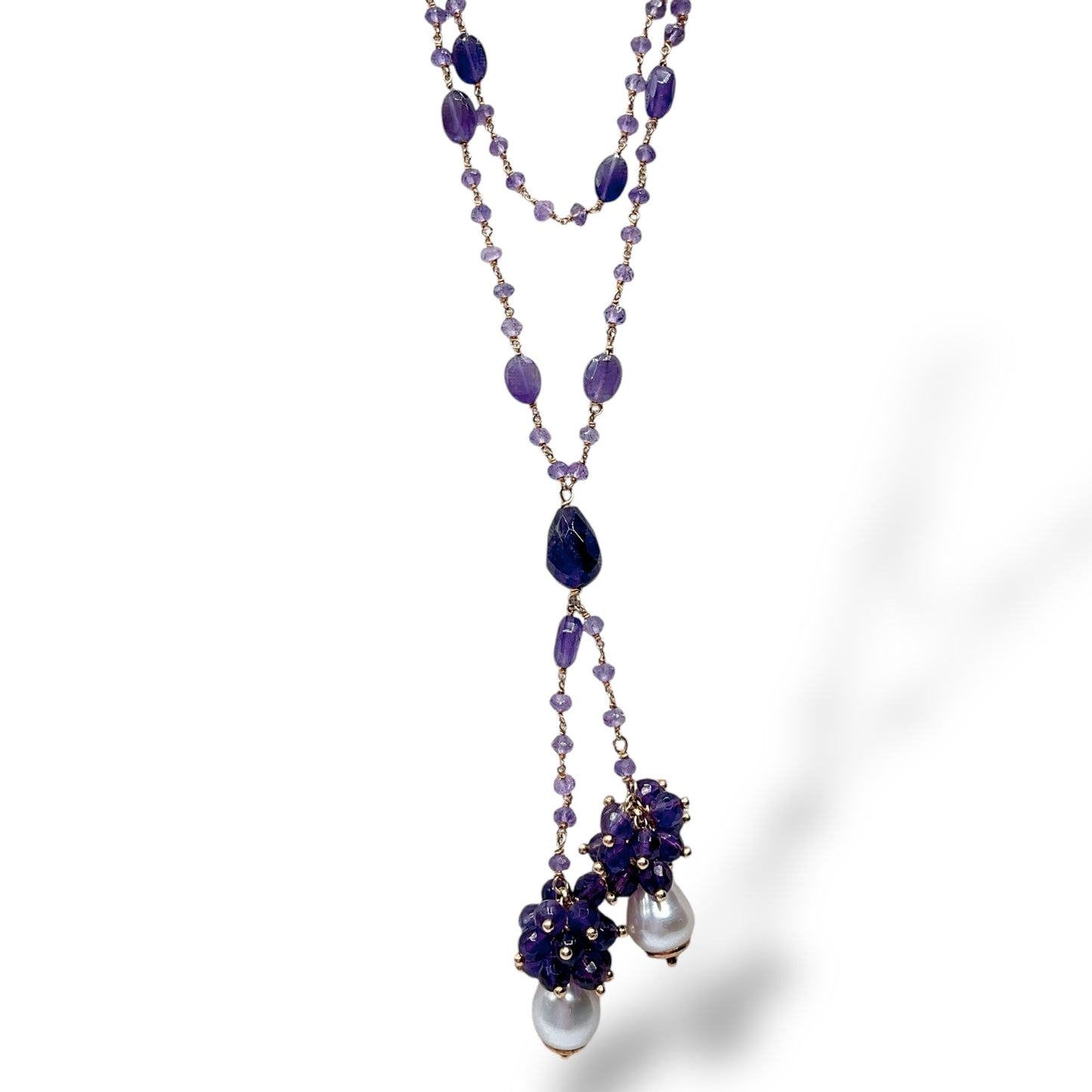 Collana Donna a Y con Ametiste e Perle - Lucos Preziosi