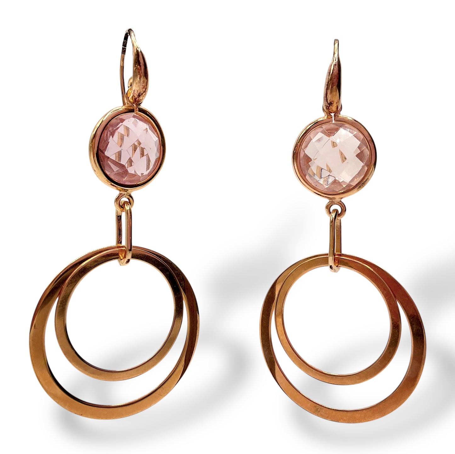 Orecchini Donna con Quarzo Rosa e Cerchi - Lucos Preziosi