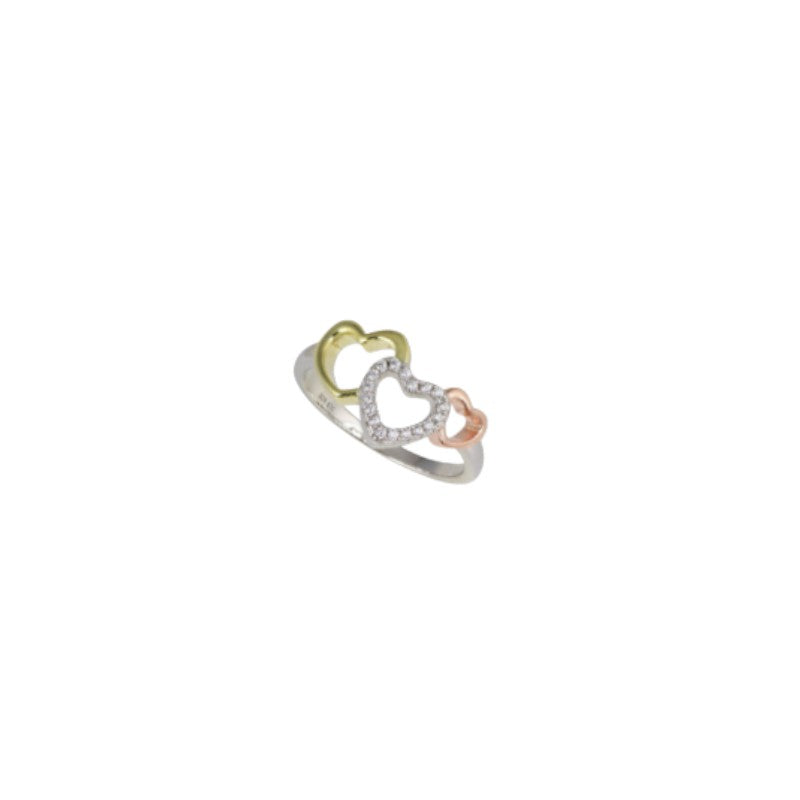 Anello In Argento Blu Amante Con 3 Cuori Placati - BAN361VE14