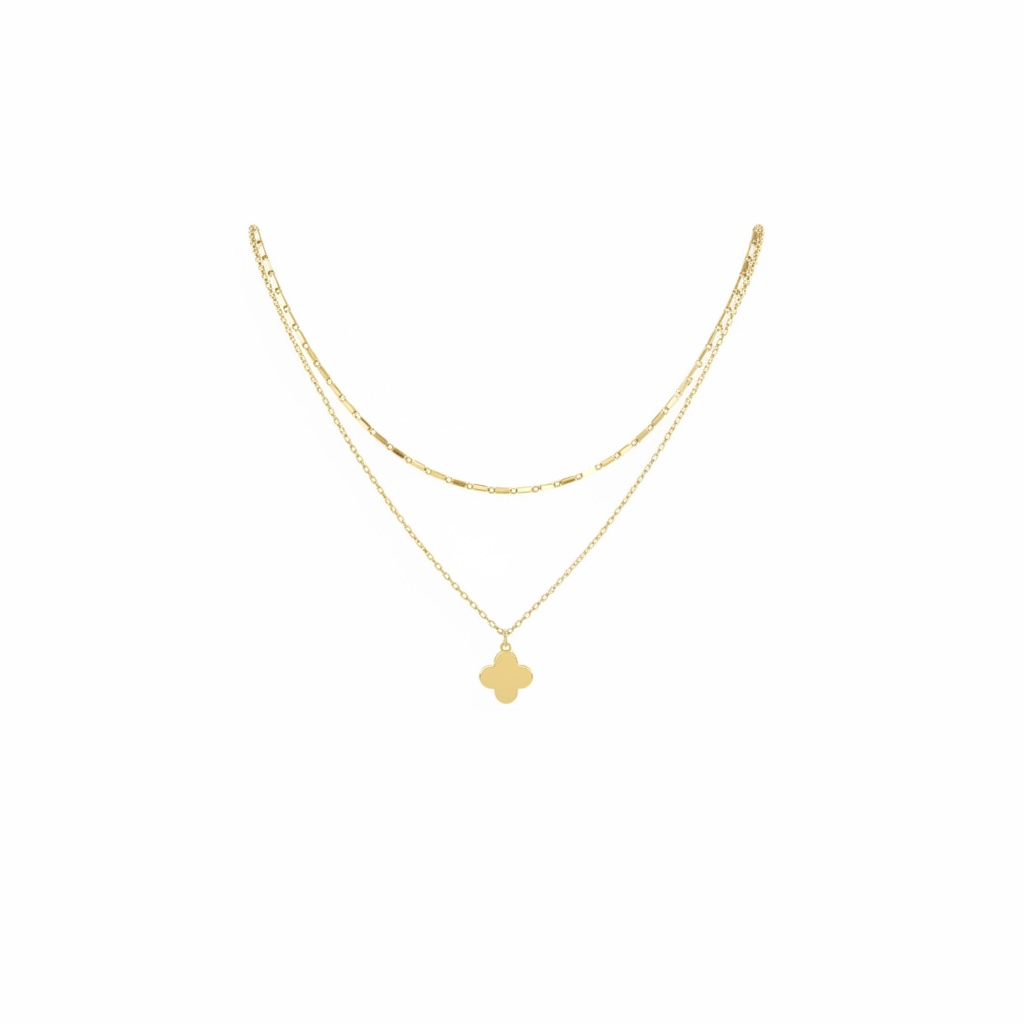 Collana Dvccio Doppia Con Quadrifoglio 925 Placcata Oro 24kt - GCCOM2055G