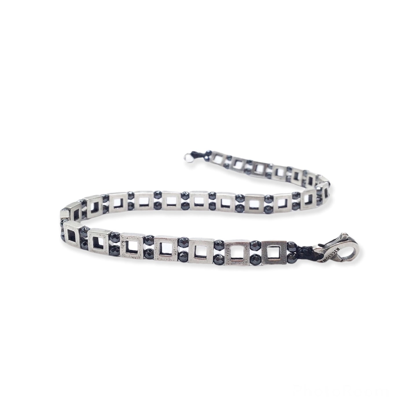 Bracciale Spadarella da Uomo con Quadrati in Argento con Ematite - SPBR586 -
