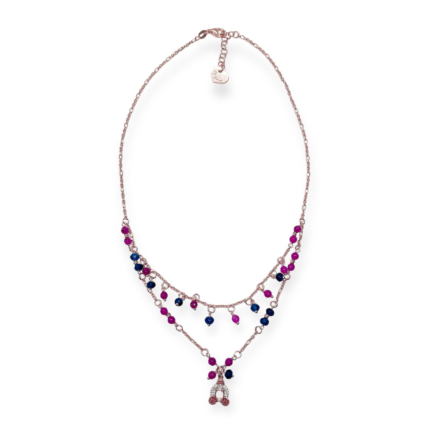 Collana Doppia Pietre Fucsia e Blu con Carrozza Mini - Le Favole
