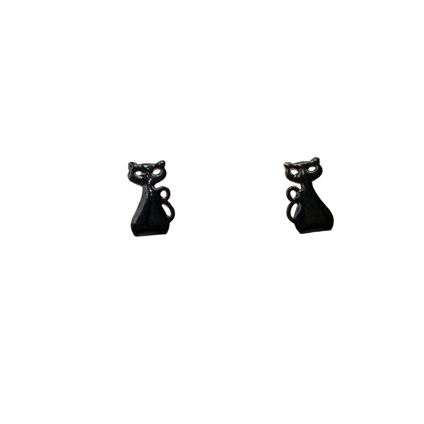Orecchini Tappa Buco Gatto Smalto Nero - Le Favole