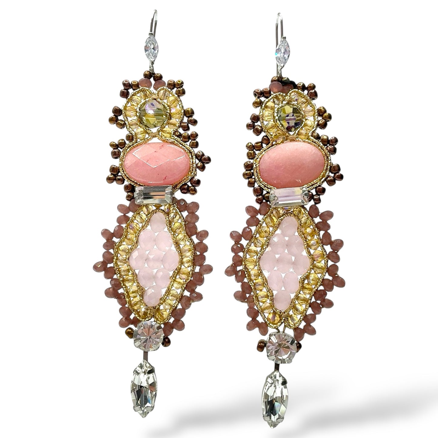 Orecchini Pendenti Donna Cristalli, Pietra Rosa e Perline Ottaviani Bijoux - 49960