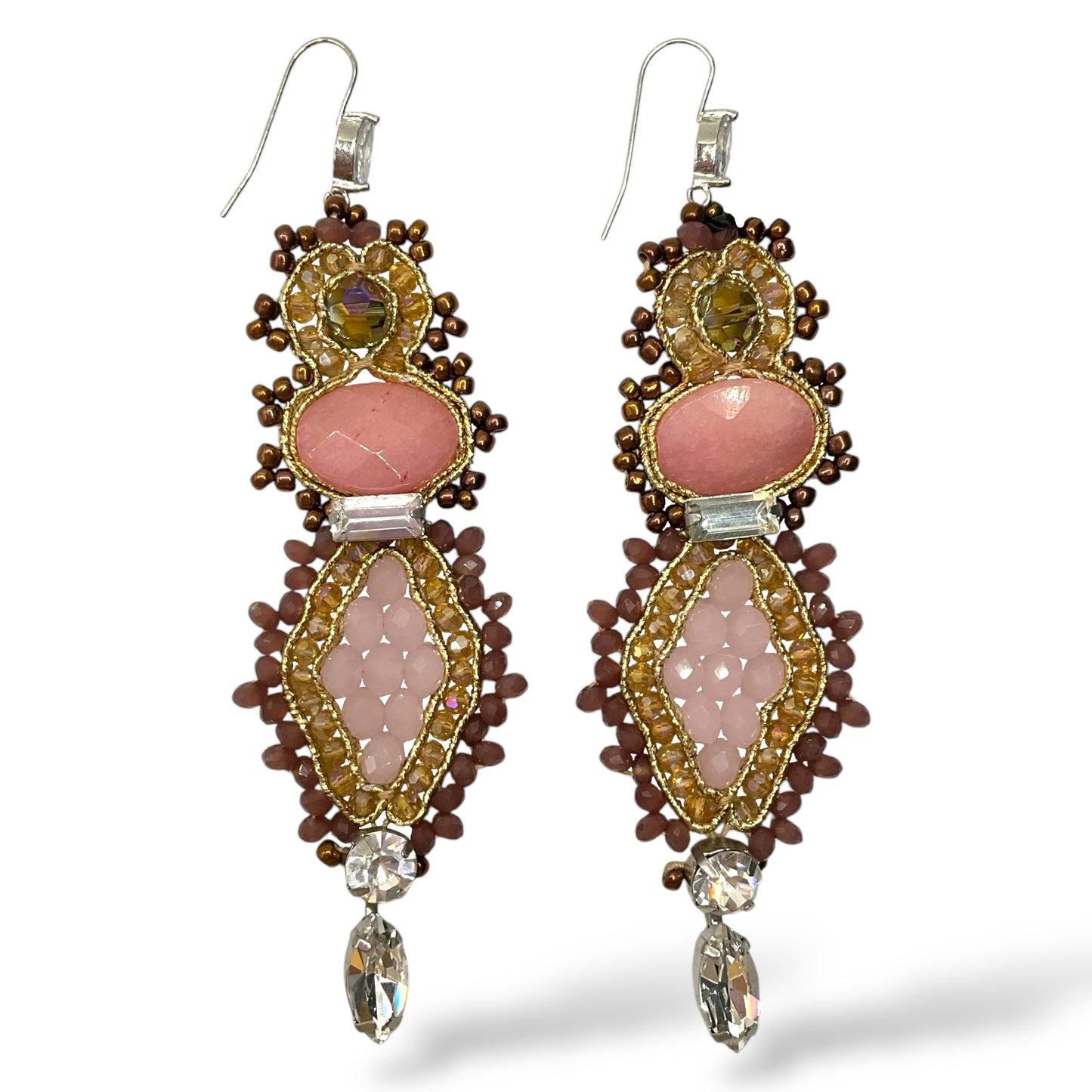 Orecchini Pendenti Donna Cristalli, Pietra Rosa e Perline Ottaviani Bijoux - 49960