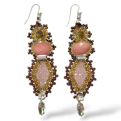 Orecchini Pendenti Donna Cristalli, Pietra Rosa e Perline Ottaviani Bijoux - 49960