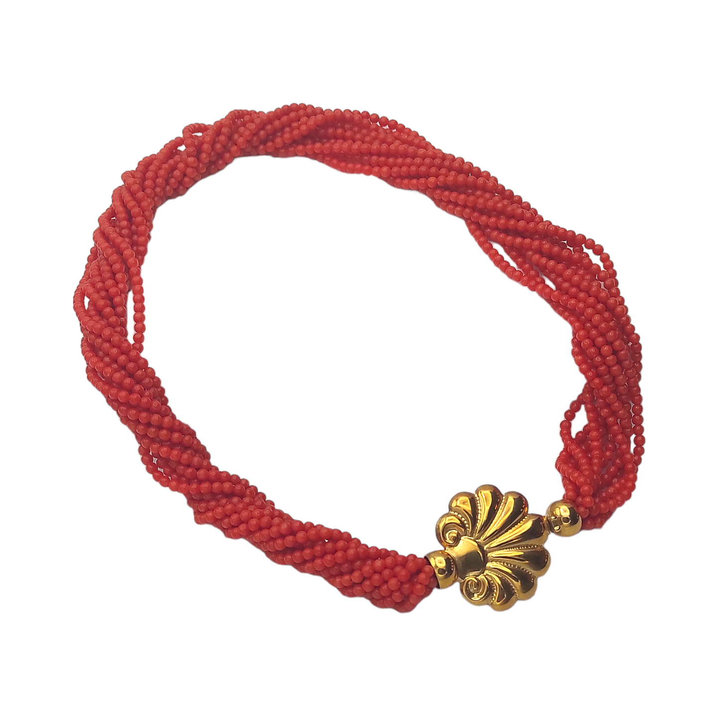 Collana Torchon In Corallo Rosso E Oro - COR001