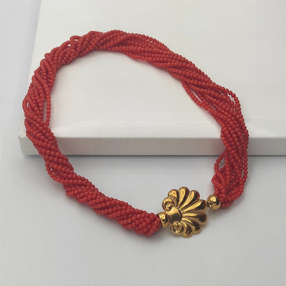 Collana Torchon In Corallo Rosso E Oro - COR001