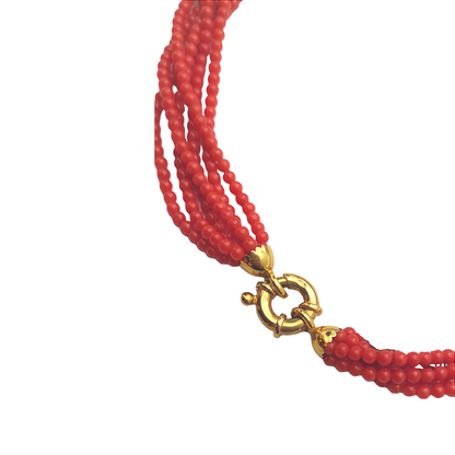 Collana Torchon In Corallo Rosso E Oro - COR002