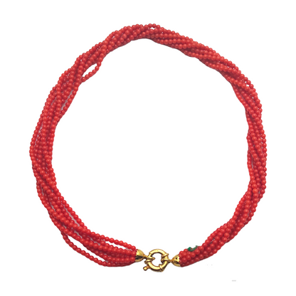 Collana Torchon In Corallo Rosso E Oro - COR002