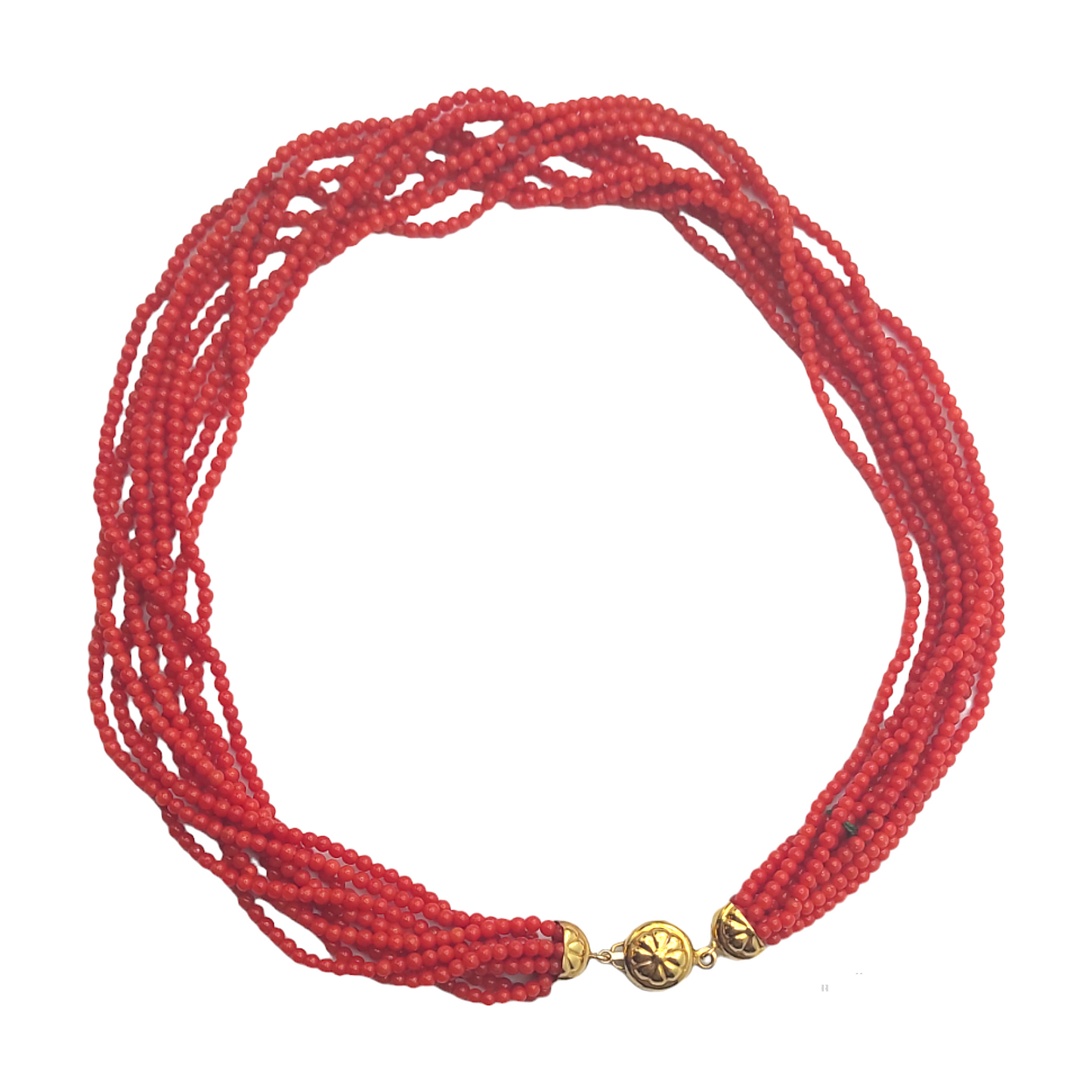 Collana Torchon In Corallo Rosso E Oro - COR003
