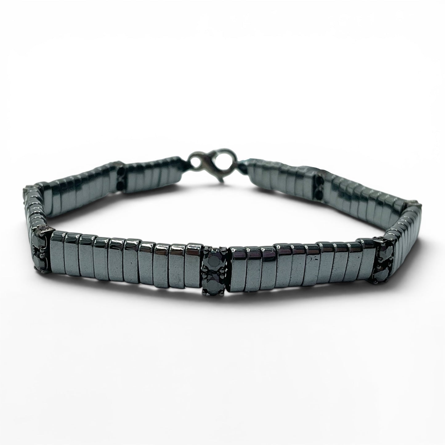 Bracciale Spadarella Ematite a Barretta e Zirconi Neri - SPBR781