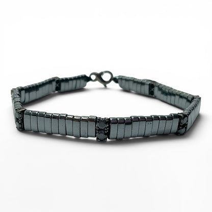 Bracciale Spadarella Ematite a Barretta e Zirconi Neri - SPBR781