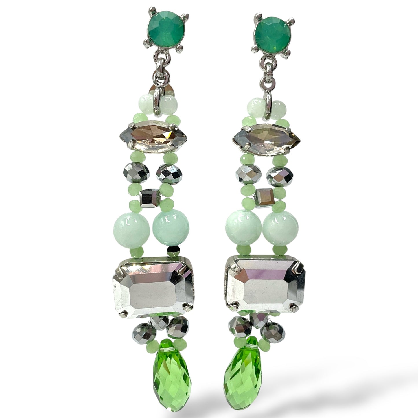 Orecchini Pendenti Donna Cristalli Verdi e Grigi Ottaviani Bijoux - 49428