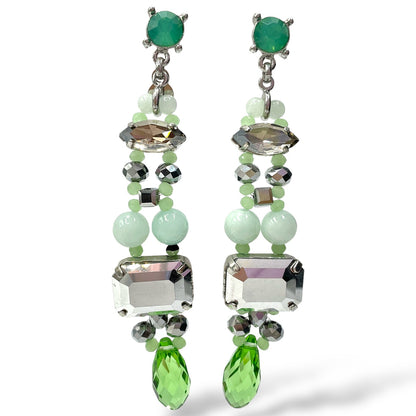 Orecchini Pendenti Donna Cristalli Verdi e Grigi Ottaviani Bijoux - 49428