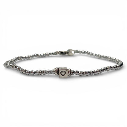 Bracciale Spadarella Cubo Cuore, Anellini ed Ematite Chiara - SPBR762