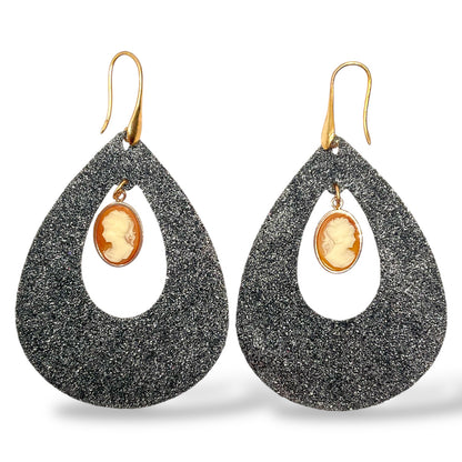 Orecchini Pendenti a Goccia Glitter e Cammeo - OR.AG12