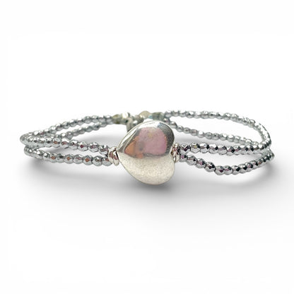 Bracciale Spadarella Cuore Bombato ed Ematite Chiara - SPBR760 -