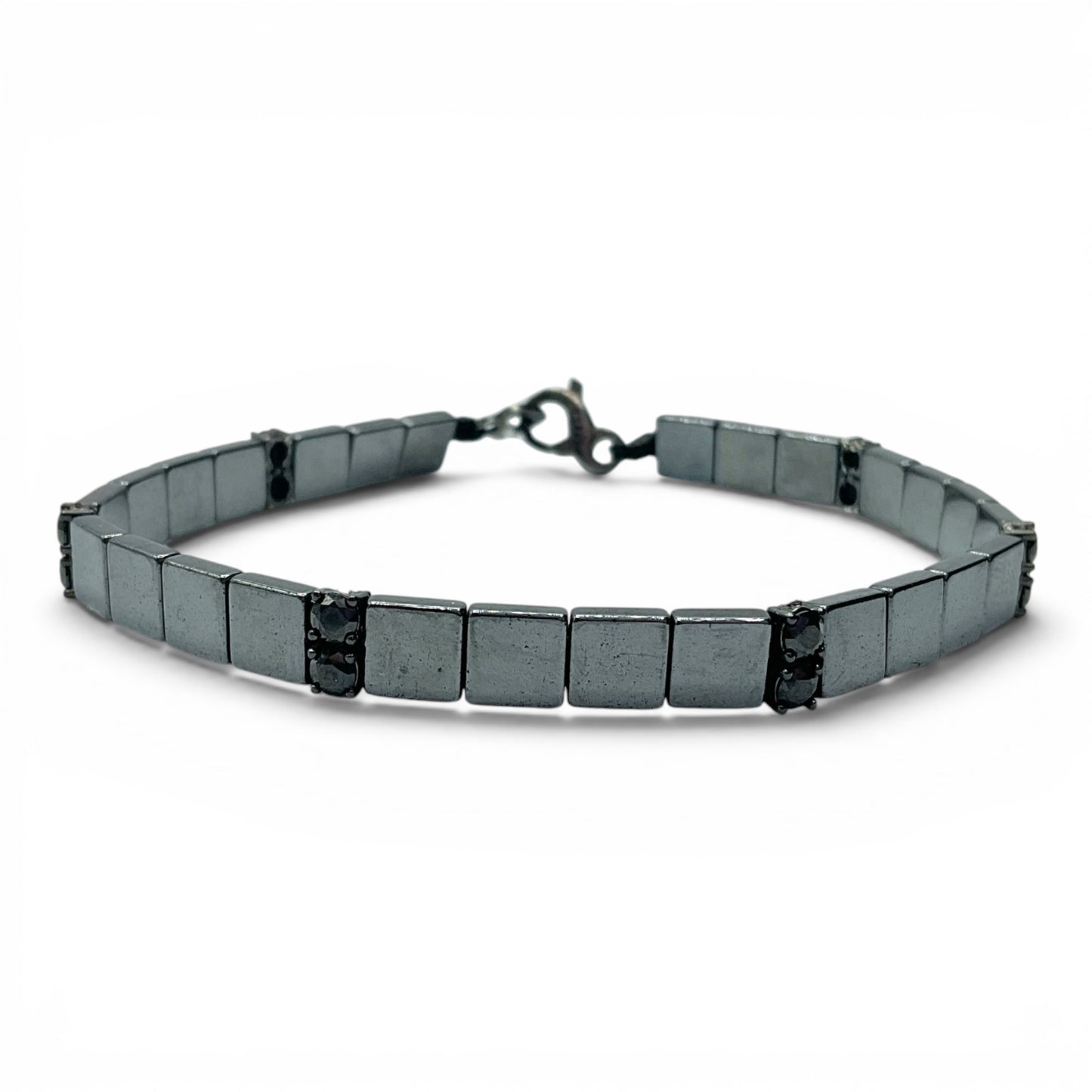 Bracciale Spadarella Ematite Quadrata e Zirconi Neri - SPBR782