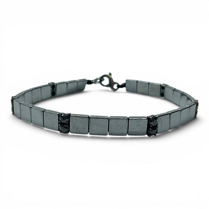 Bracciale Spadarella Ematite Quadrata e Zirconi Neri - SPBR782
