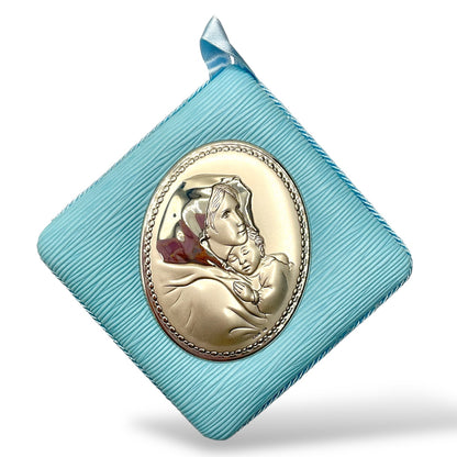 Medaglione Sopraculla Madonna con Bambino Quadrata eco-pelle Valenti - 2670 2C