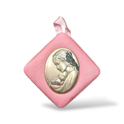 Medaglione Sopraculla Madonna con Bambino Quadrata eco-pelle Valenti - 2670 2C