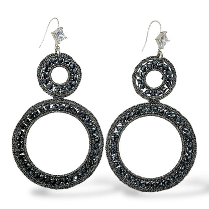 Orecchini Pendenti Donna Doppio Cerchio Perline Nere Ottaviani Bijoux - 49183