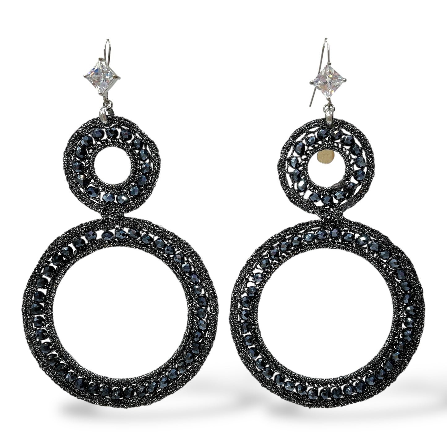 Orecchini Pendenti Donna Doppio Cerchio Perline Nere Ottaviani Bijoux - 49183