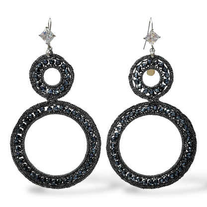 Orecchini Pendenti Donna Doppio Cerchio Perline Nere Ottaviani Bijoux - 49183