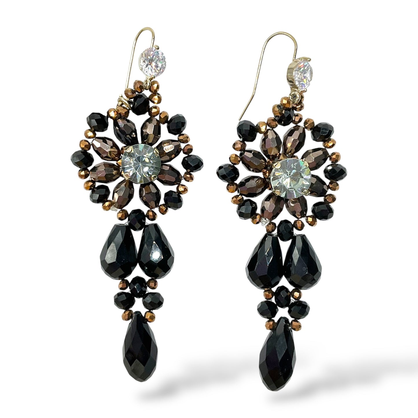 Orecchini Pendenti Donna Cristalli e Perline Nere e Marroni Ottaviani Bijoux - 49435