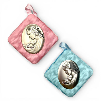 Medaglione Sopraculla Madonna con Bambino Quadrata eco-pelle Valenti - 2670 2C