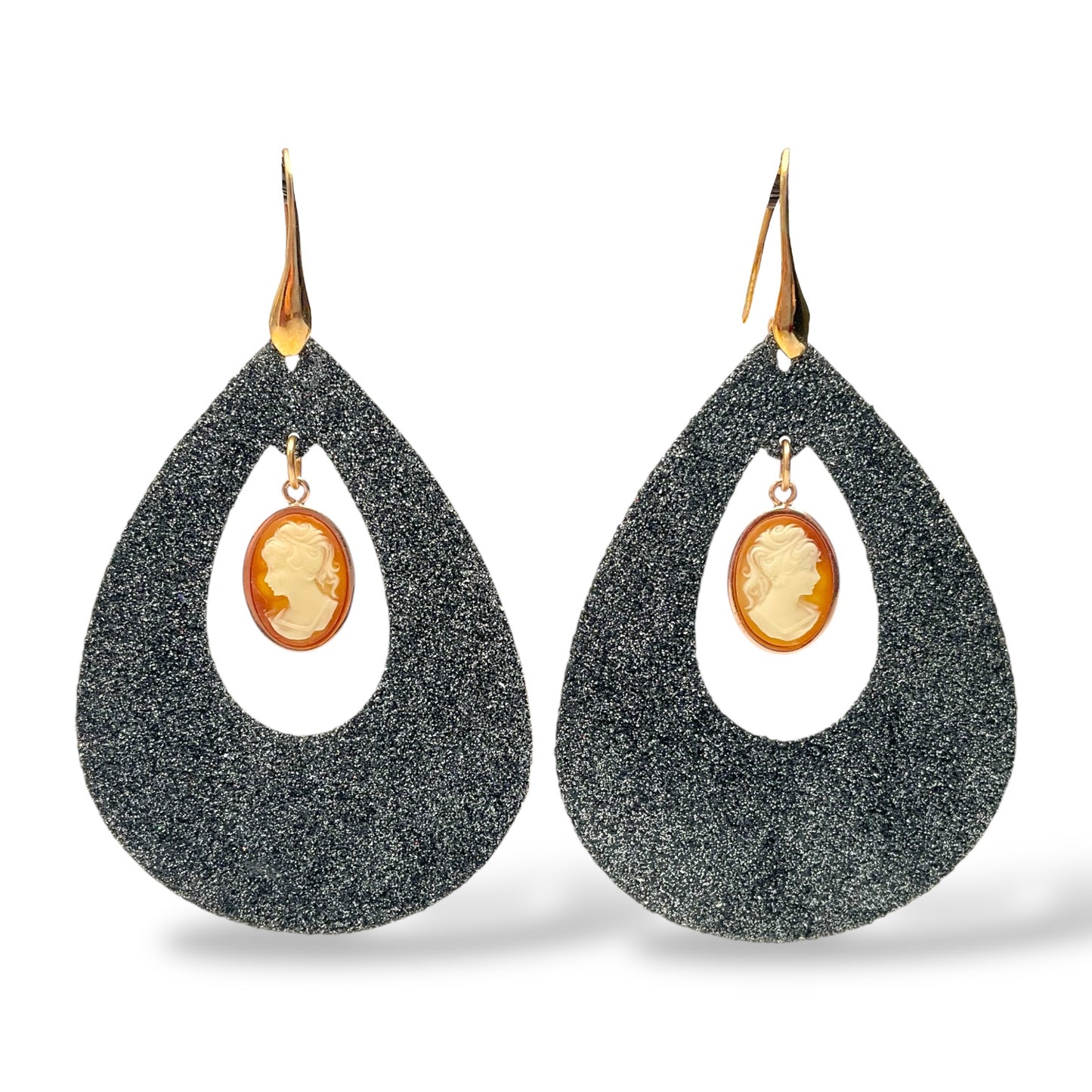 Orecchini Pendenti a Goccia Glitter e Cammeo - OR.AG12