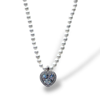 Collana di Perle Bianche con Ciondolo Cuore Ti Sento Milano - 3734PW
