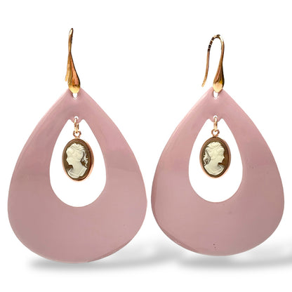 Orecchini Pendenti a Goccia Glitter o Smalto e Cammeo - OR.AG12