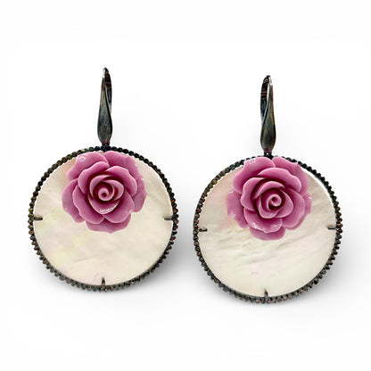Orecchini Pendenti Madreperla con Rosa Lilla - OR.AG35