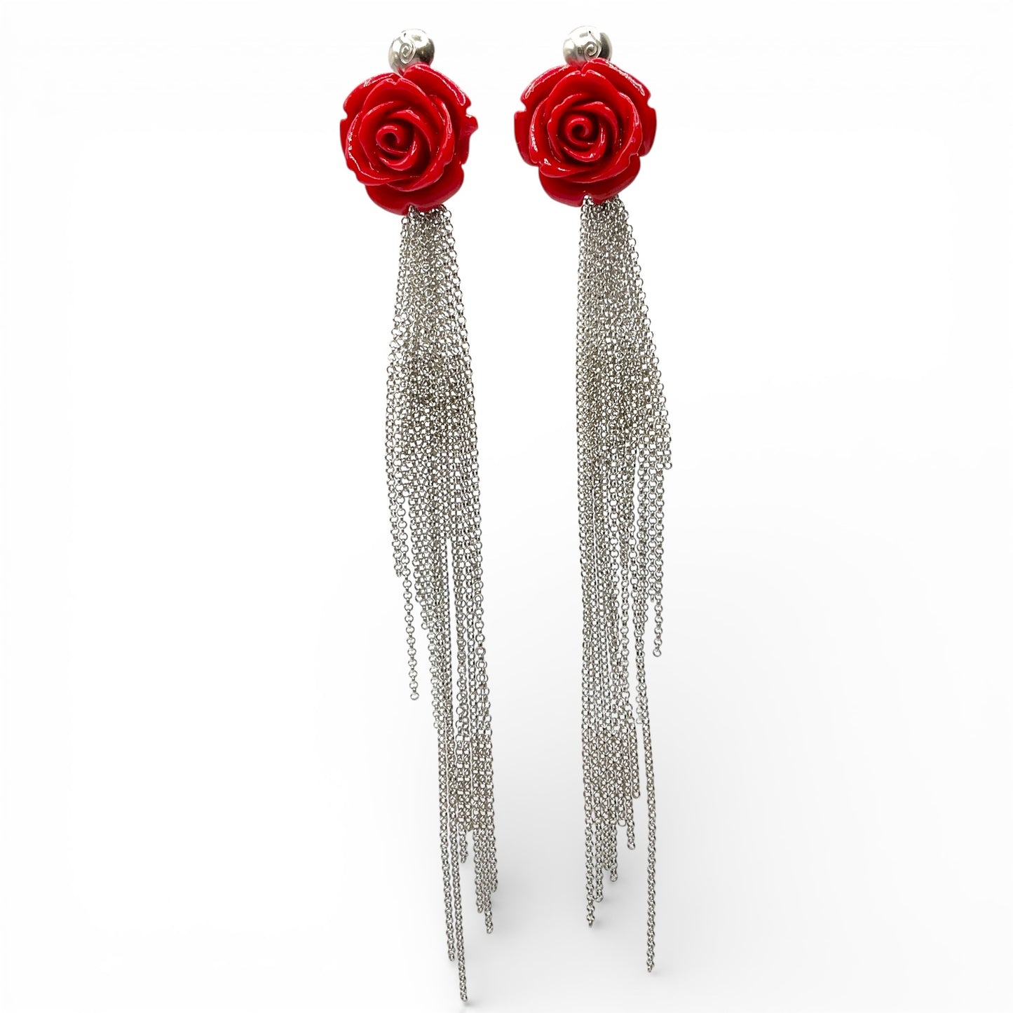 Orecchini Pendenti Rosa e Catene - OR.AG36