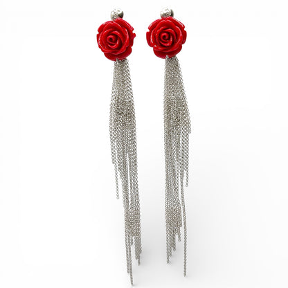 Orecchini Pendenti Rosa e Catene - OR.AG36