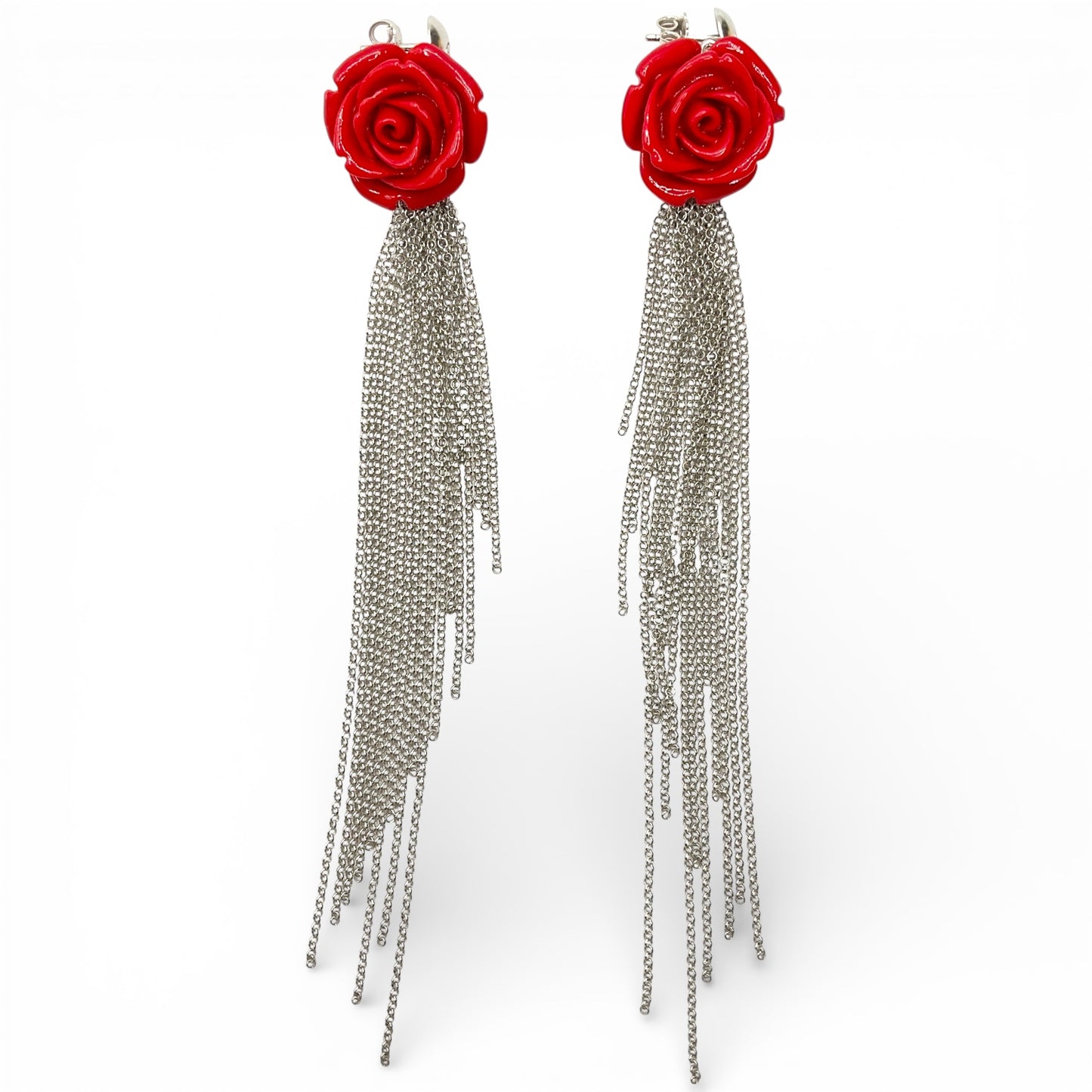 Orecchini Pendenti Rosa e Catene - OR.AG36