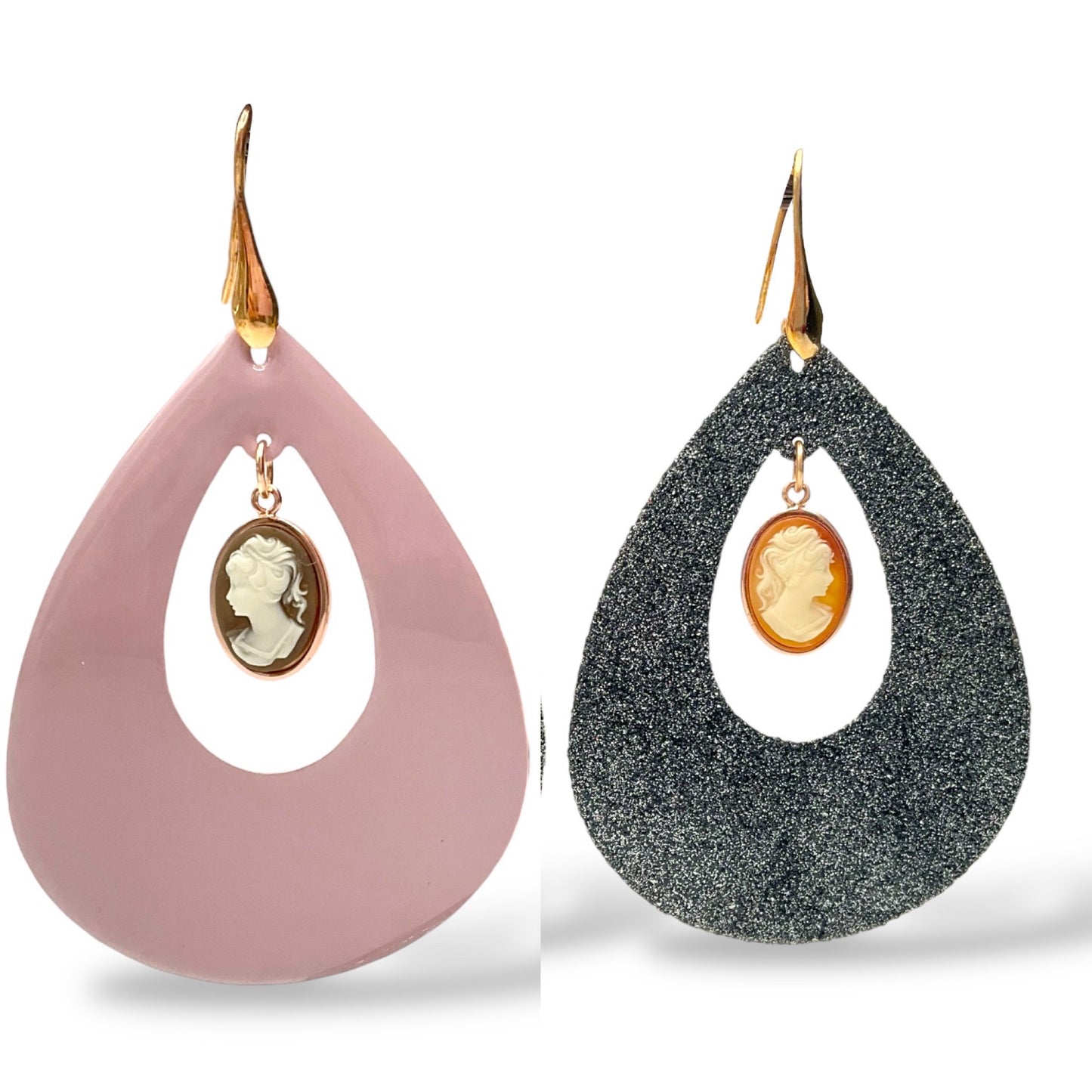 Orecchini Pendenti a Goccia Glitter o Smalto e Cammeo - OR.AG12