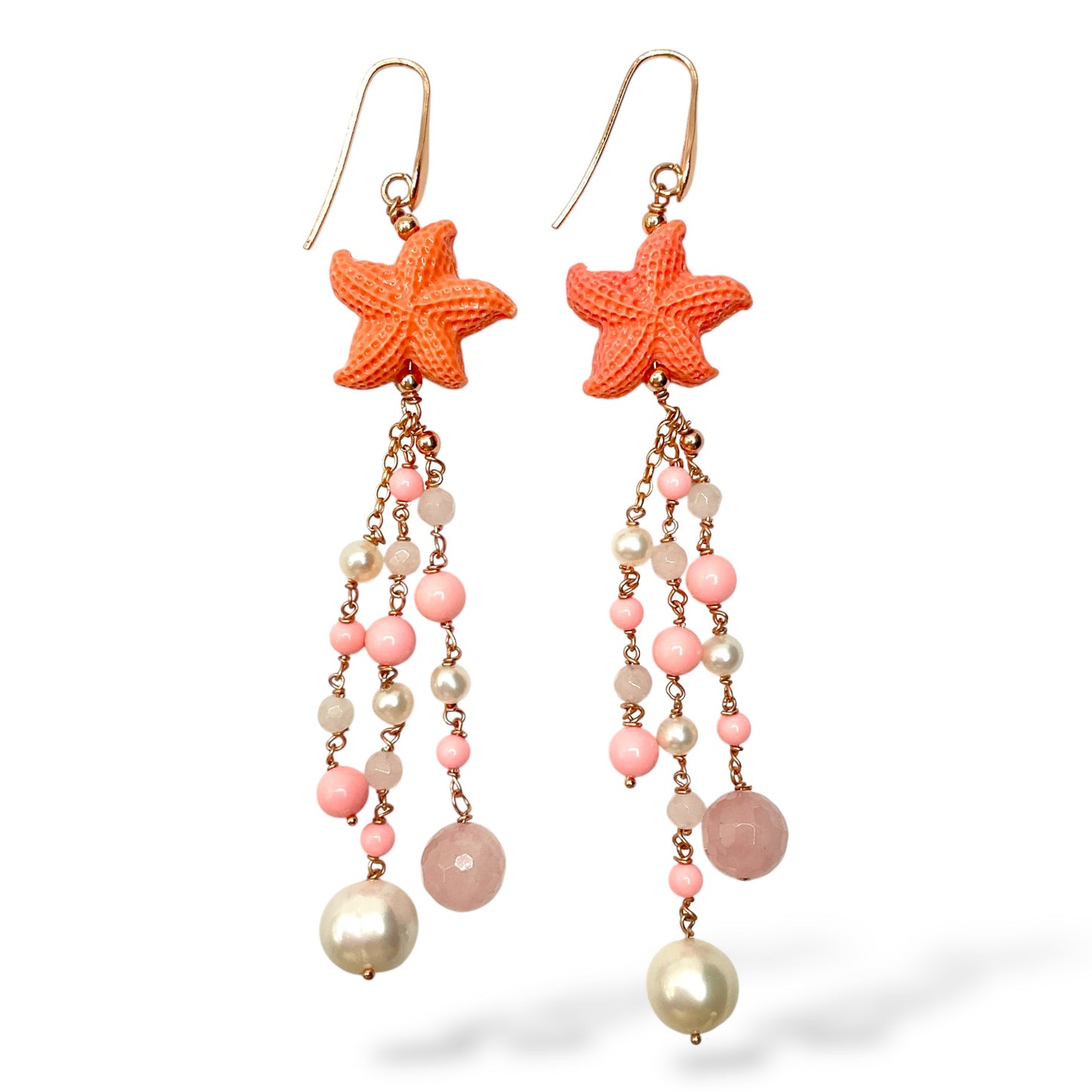 Orecchini Pendenti Stelle Marine, Perle e Pietre - OR.AG46