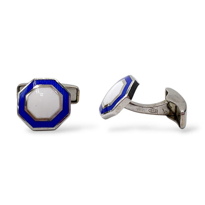 Gemelli Ottagonali Argento e Smalto Bianco e Blu Antorà - 46