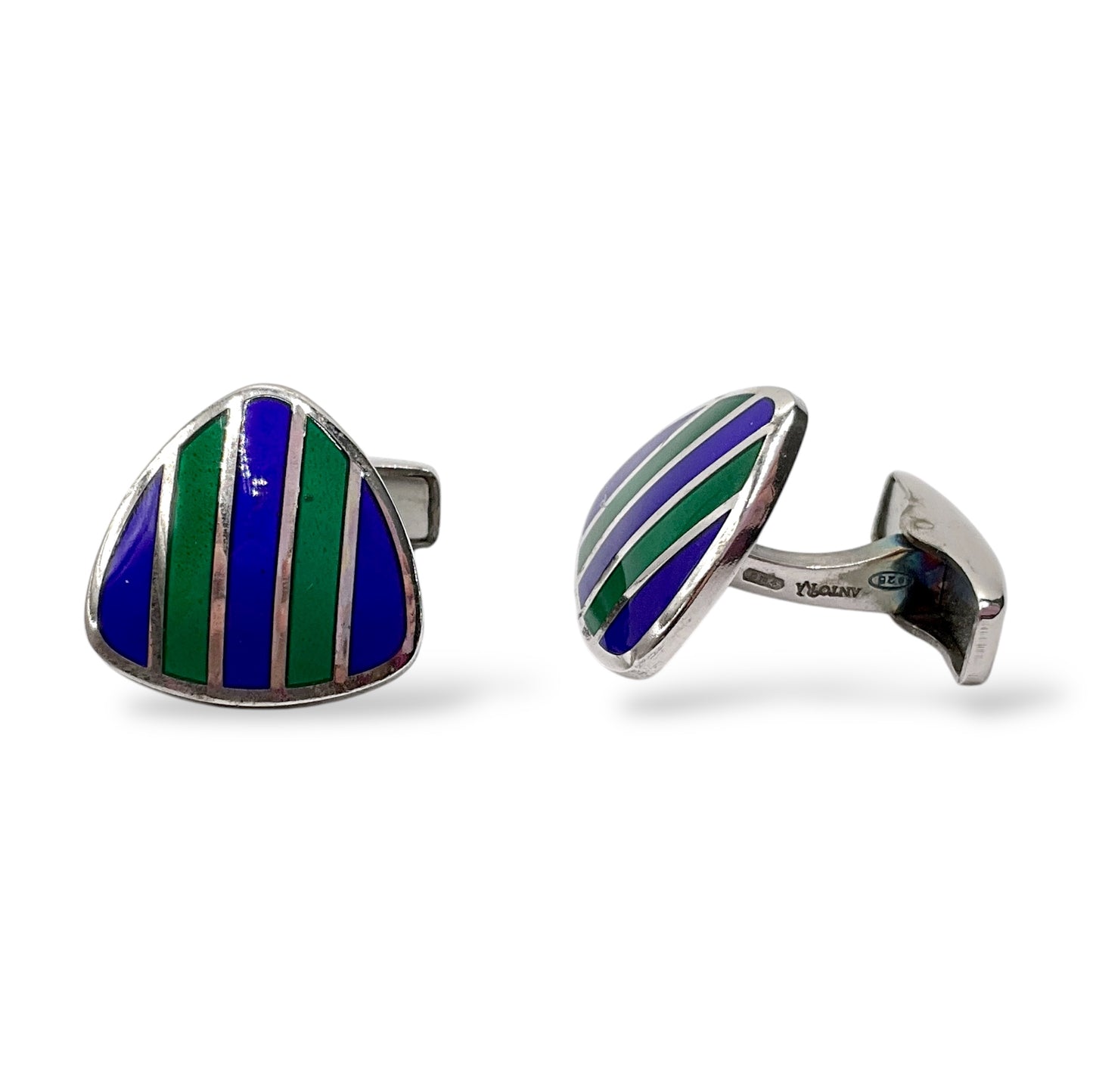 Gemelli Triangolari Argento e Smalto Blu e Verde Antorà - 39