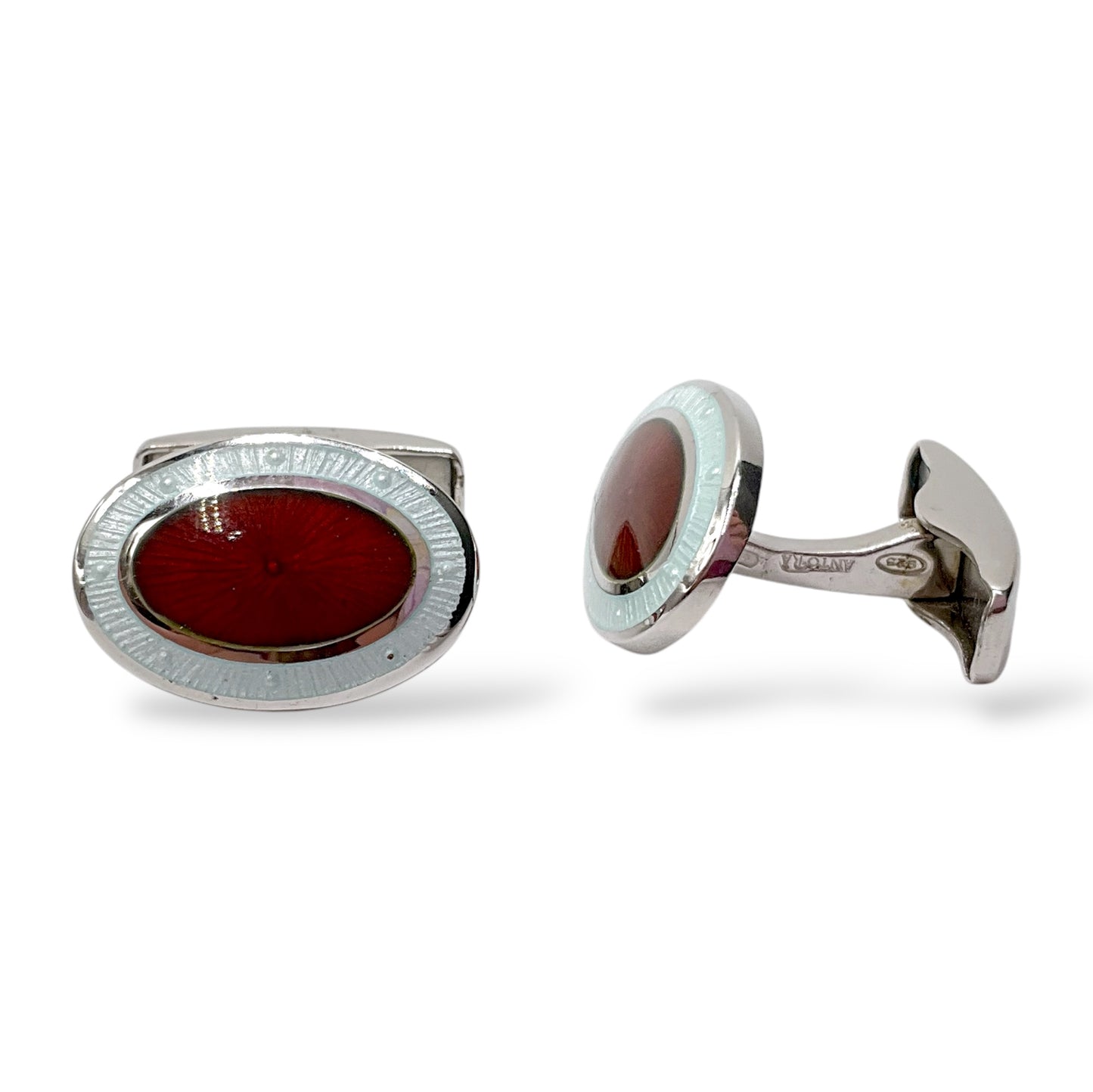 Gemelli Ovali Argento e Smalto Perlato Rosso e Bianco Antorà - 503